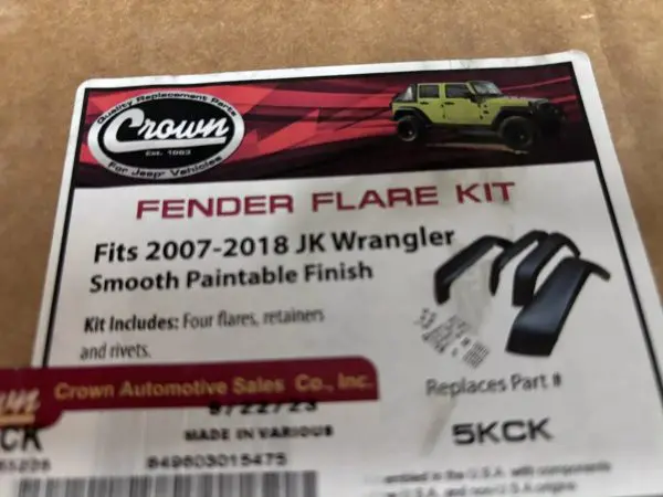 5kck Crown Automotive 2007-2015 2016 2017 2018 Jeep Jk Wrangler Fender Flares - Image 14
